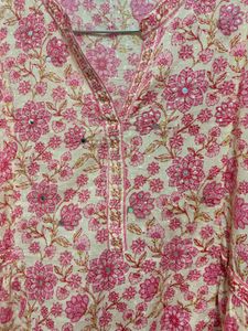 Pink Floral blockPrint Farida Gupta Kurta