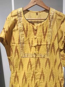 XL - Yellow Ikat Print Kurta Set