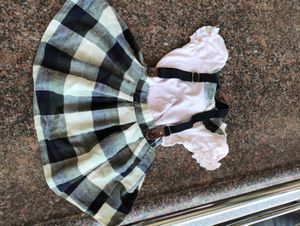 2pcs Toddler baby girl white and green checked