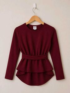 Maroon Peplum Top with Belt