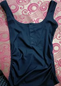 Navy Blue Ribbed Henley Tank Top