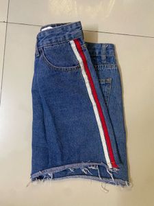 Denim Mini Skirt with Side Stripes