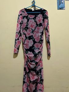 Floral Mesh Ruched Maxi Dress