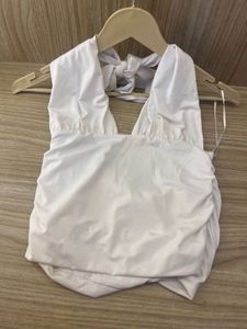 ZARA Chic White Halterneck Ruched Crop Top