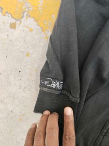 Over Size Black Graphic Zip-Up Hoodie