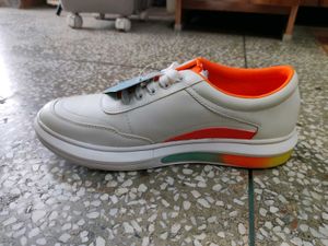 White &amp; Orange Accent Sneakers