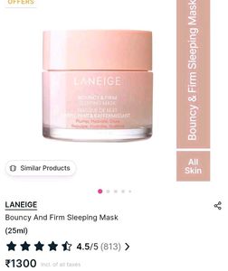 PACK OF 2 LANEIGE Bouncy&amp;Firm Face Sleeping Mask w