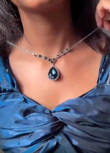 Stunning Blue Teardrop Pendant Necklace