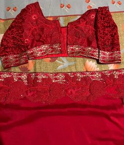Beautiful Red Bollywood Saree with Netted Blouse ❤