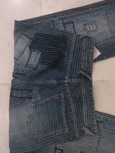 Vintage Retro Striped Patchwork Denim Jeans