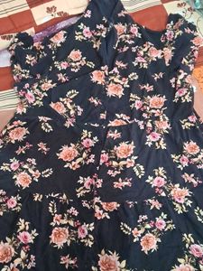 Chic Floral Print Collared Shirt  a line frock