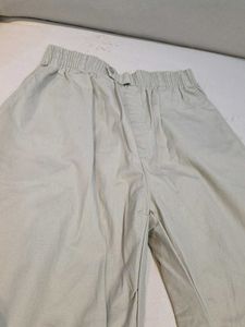 Casual Beige Elastic Waist Pants