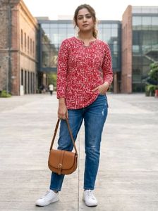 Stylish Red Printed Tunic Top
