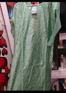 Elegant Mint Green Kurta with Intricate Embroidery