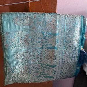 Elegant Teal Brocade Silk Saree