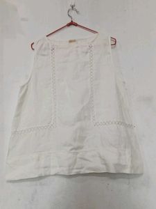 Linen Chic White Sleeveless Top with Lace Details