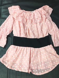 Chic Pink Polka Dot Off-Shoulder Top