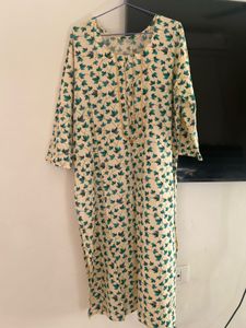 Cream Kurta with Green Leaf Print