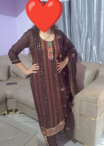 maroon colour straight suit