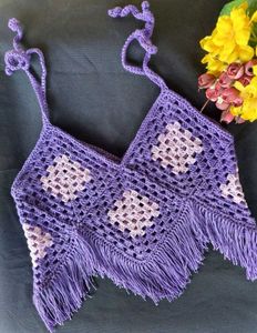 Crochet Halter Top with Fringe