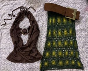 Boho Crochet Maxi Skirt with Belt