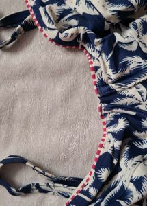 Blue Palm Tree Print Bikini Top