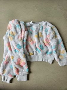 Fuzzy Butterfly Print sweat Set