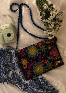 Boho Embroidered blue sling bag