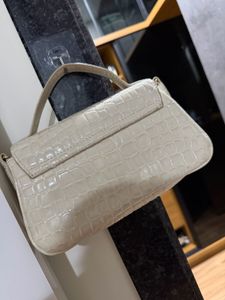 Chic Cream Croc Embossed Shoulder Bag