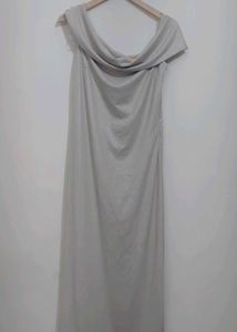 Silver Elegant Off-Shoulder Maxi Dress 36 Bust