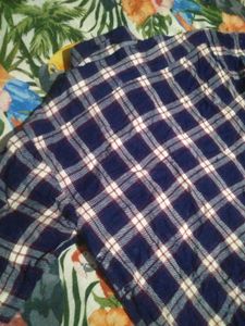 women's Blue Plaid Short Sleeve Shirt
