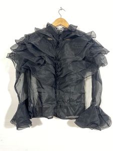 Women Black Ruffles Style Top