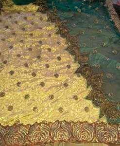 Elegant Teal Saree with Gold Blouse