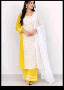 Yellow & White Chikankari Kurta Set