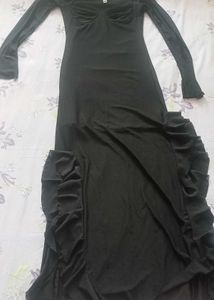 Elegant Black Ruched Long Sleeve Dress
