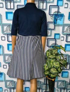 🇬🇧Girl double Pieces Striped Dress Navy Blue
