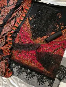 Black & Red Paisley Print Kurta Set