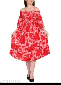 Vibrant Red Floral Off-Shoulder Dress