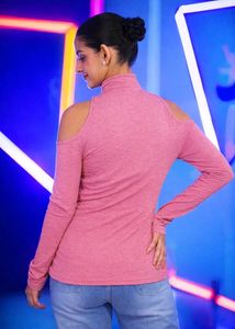 Stylish Cold-Shoulder Zip Neck Top