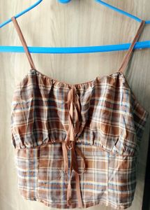 Plaid Camisole Top with Tie Detail