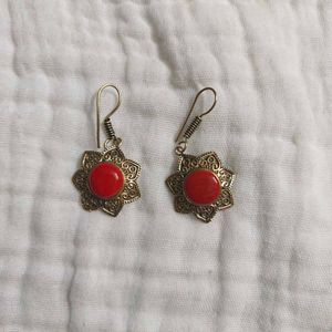 Boho Red Stone Dangle Earrings