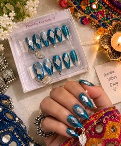 Blue Glitter trending Garba Press-On Nails 💙✨