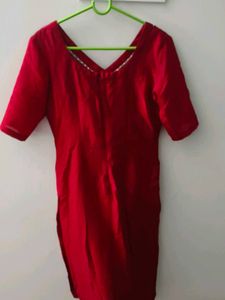 Red Kurta with Pearl Detail
