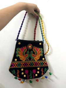 Embroidered Peacock Sling Bag