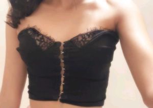Black Lace Trim Corset Top