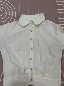 Elegant White Collared Button-Up Top
