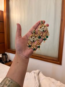 Elegant Green Stone Jhumka Earrings