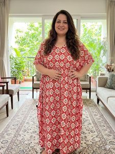 Red feeding friendly Printed Kaftan gown