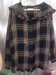 Dark Academia Plaid Ruffle Collar Shirt