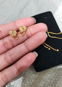 Gold Butterfly Drop Earrings with Stones